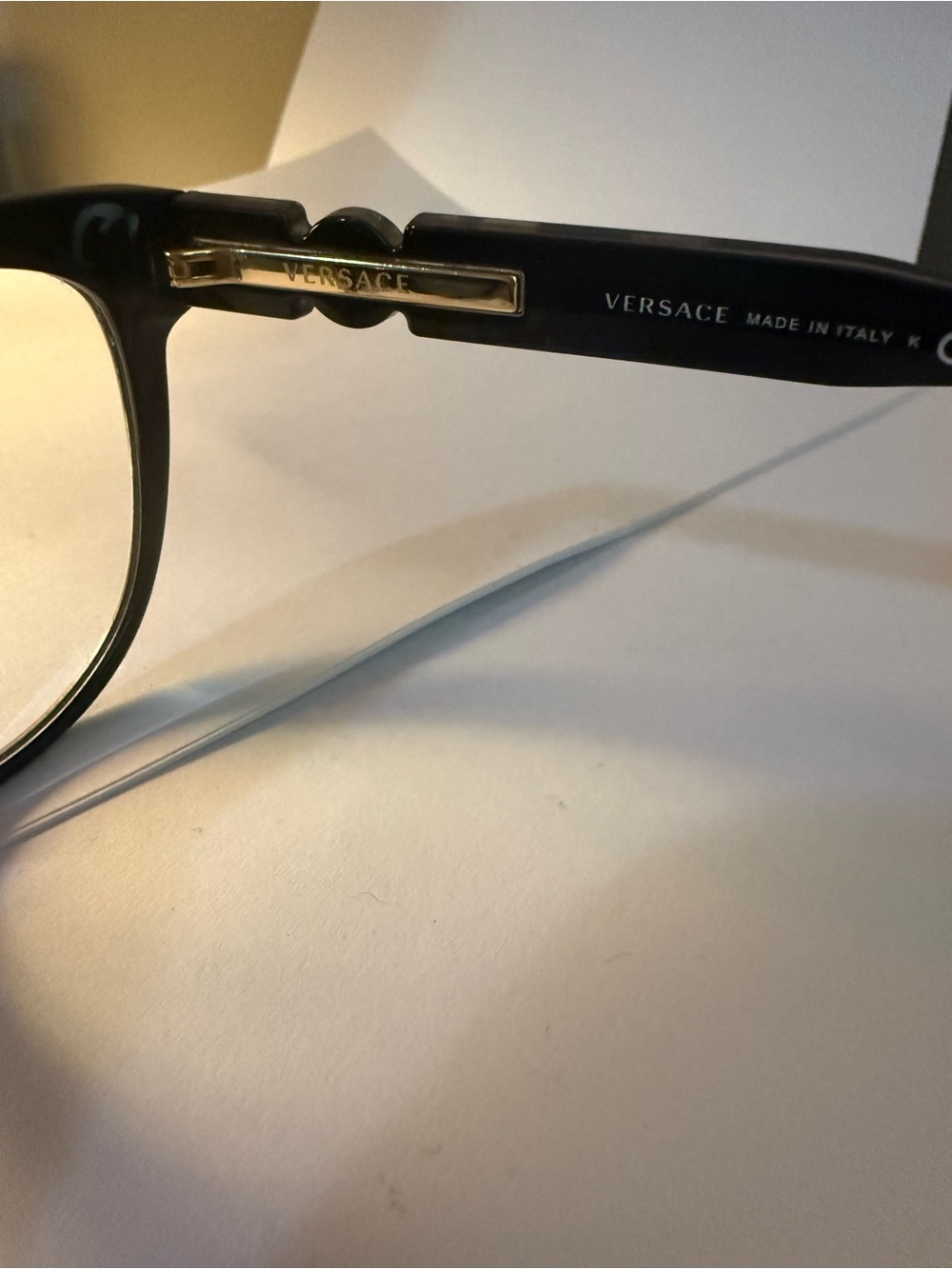 Versace Black Frame Glasses with Gold Logo Accent